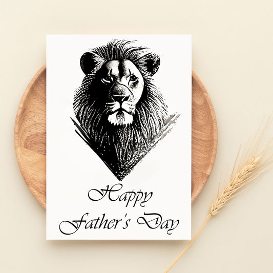 Father's Day Lion B/W Greeting Card
